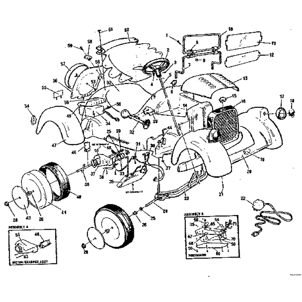 Replacement Parts Diagram and Parts List for 0300  Power Wheels Ride-On Cars